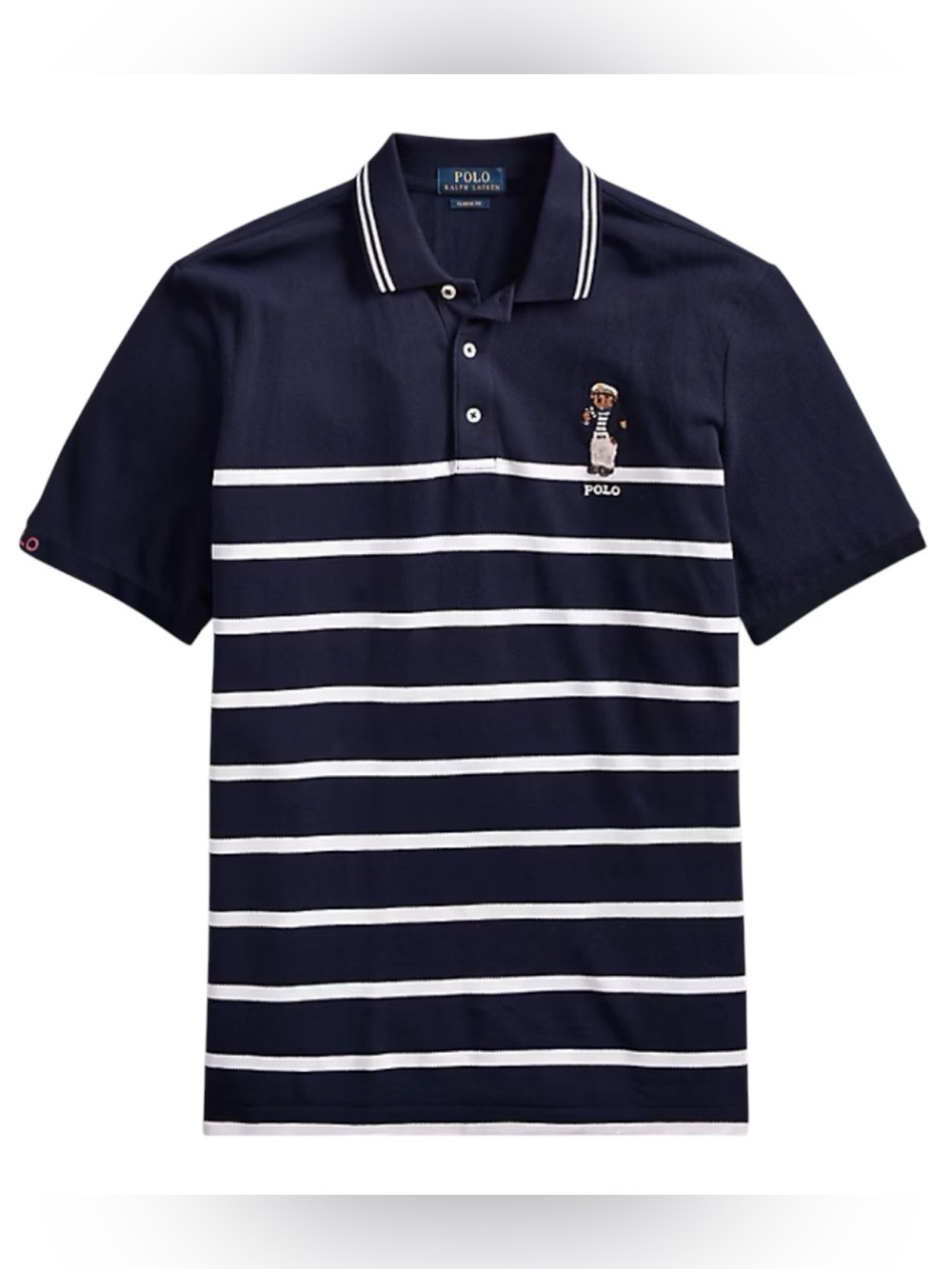 Polo Bear Ralph Lauren Striped Polo Shirt Navy White Classic Preppy Mens XL